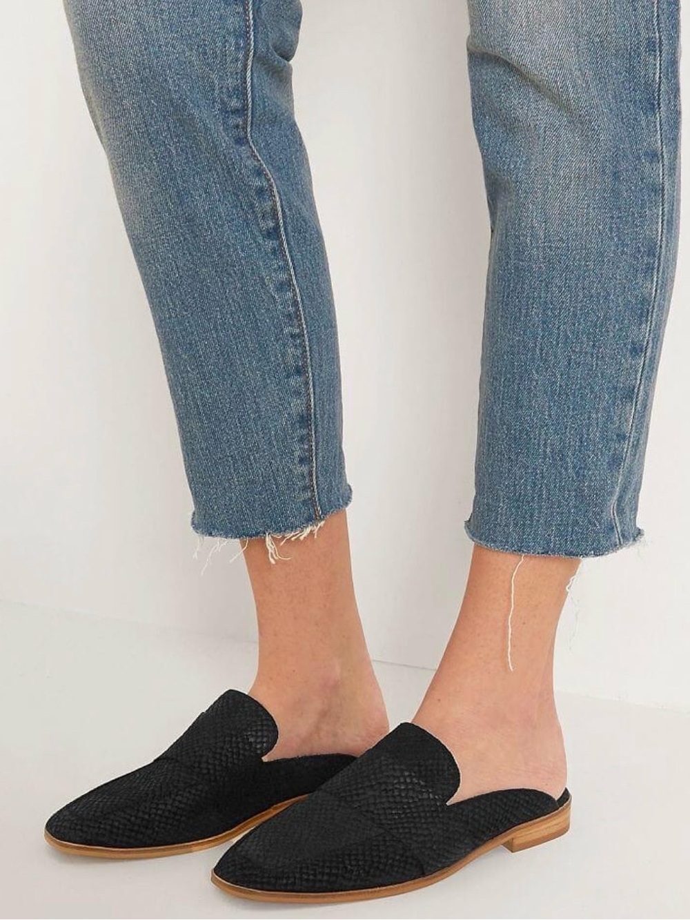 Free People Black Textured Mule Loafers Slip On Flats Size 38